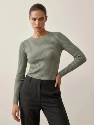 Sinsay - Klasyczny prążkowany sweter - zielony