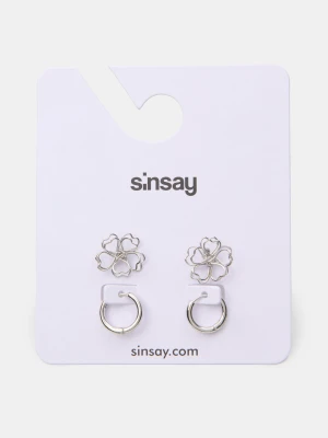 Sinsay - Kolczyki w kształcie kwiatów 2 pack - srebrny
