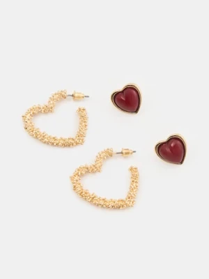 Sinsay - Kolczyki w kształcie serca 2 pack - złoty
