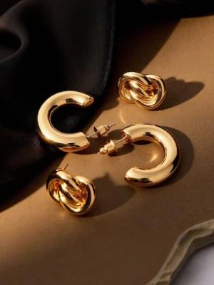 Sinsay - Kolczyki z błyszczącym wykończeniem 2 pack - złoty