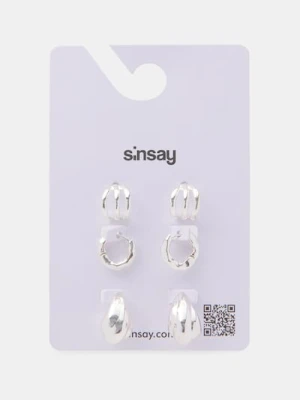 Sinsay - Kolczyki z błyszczącym wykończeniem 3 pack - srebrny