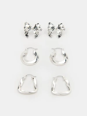 Sinsay - Kolczyki z błyszczącym wykończeniem 3 pack - srebrny