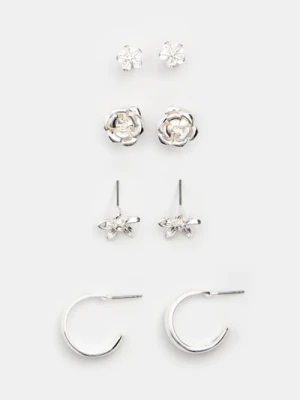 Sinsay - Kolczyki z błyszczącym wykończeniem 3 pack - srebrny