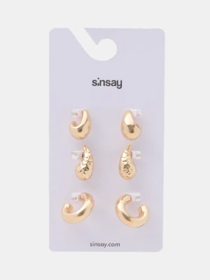 Sinsay - Kolczyki z błyszczącym wykończeniem 3 pack - złoty
