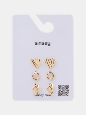 Sinsay - Kolczyki z błyszczącym wykończeniem 3 pack - złoty