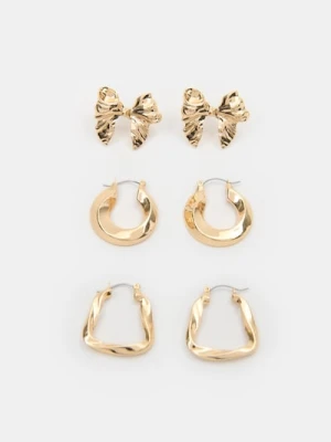Sinsay - Kolczyki z błyszczącym wykończeniem 3 pack - złoty