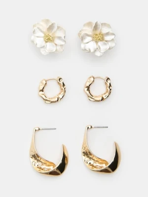 Sinsay - Kolczyki z błyszczącym wykończeniem 3 pack - złoty