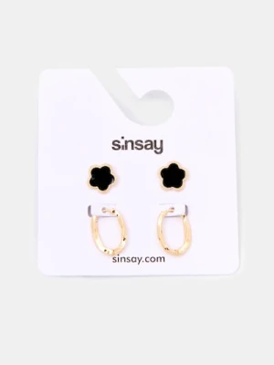 Sinsay - Kolczyki z motywem kwiatowym 2 pack - złoty