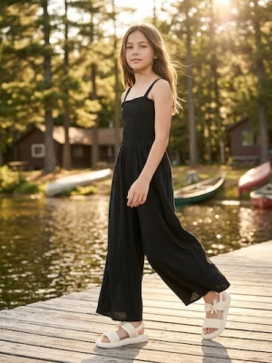 Sinsay - Kombinezon na ramiączkach z marszczoną górą i szerokimi nogawkami - czarny