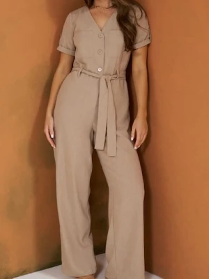 Zdjęcie produktu Sinsay - Kombinezon z długimi nogawkami i paskiem - kremowy