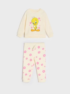 Sinsay - Komplet: bluza i spodnie Looney Tunes - kremowy