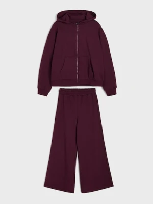 Sinsay - Komplet: bluza i spodnie z dzianiny fleece - bordowy