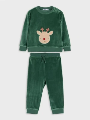 Sinsay - Komplet: bluza i spodnie z motywem zimowym - green spruce