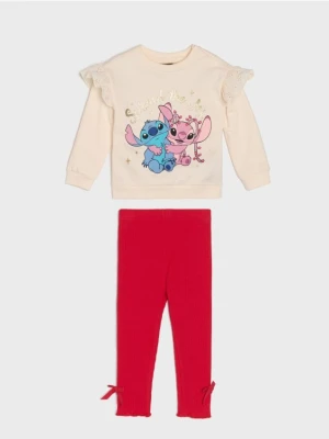 Sinsay - Komplet: bluza i spodnie z motywem zimowym Stitch - kremowy