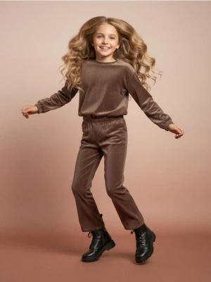 Sinsay - Komplet: bluza i spodnie z welurowym wykończeniem - brązowy