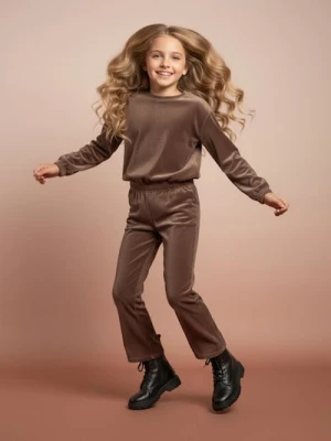 Sinsay - Komplet: bluza i spodnie z welurowym wykończeniem - brązowy