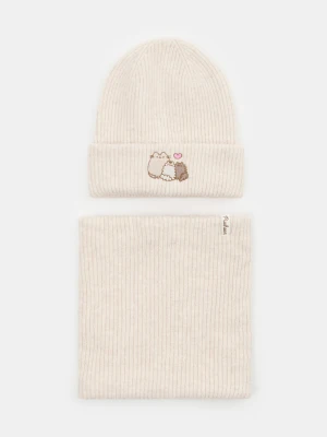Sinsay - Komplet: czapka i komin Pusheen the Cat - kremowy