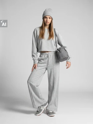 Sinsay - Komplet dresowy: bluza boxy i spodnie wide leg z ozdobnymi przeszyciami - szary