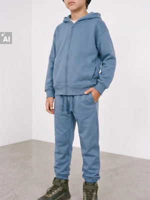 Sinsay - Komplet dresowy: rozpinana bluza loose z kapturem i spodnie oversize - granatowy