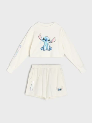 Sinsay - Komplet dresowy Stitch: bluza i szorty - kremowy