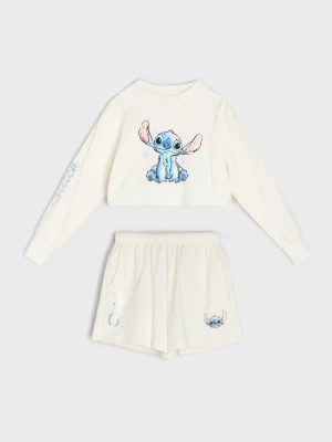 Sinsay - Komplet dresowy Stitch: bluza i szorty - kremowy