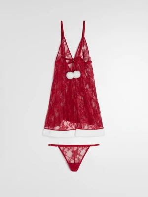 Sinsay - Komplet: halka babydoll i majtki stringi - czerwony
