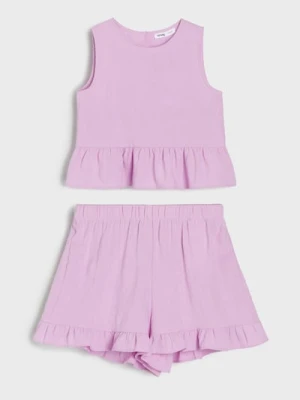 Sinsay - Komplet: koszulka i szorty - fioletowy