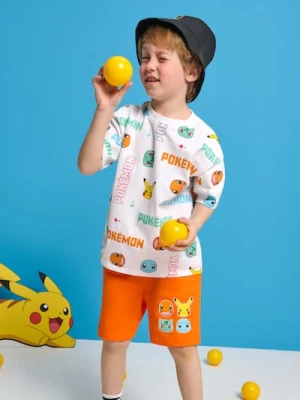 Sinsay - Bawełniany komplet: koszulka i szorty Pokémon - pomarańczowy