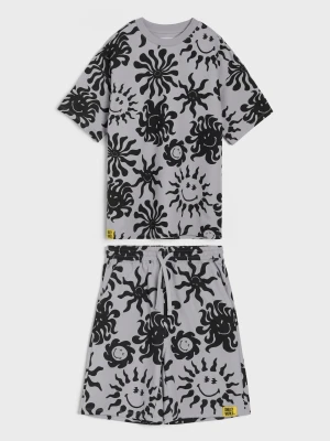 Sinsay - Komplet loose fit: koszulka i szorty SmileyWorld® - szary