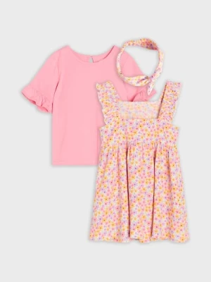 Sinsay - Komplet: sukienka, koszulka i opaska - kremowy