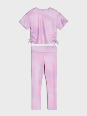 Sinsay - Komplet tie-dye: marszczona koszulka z wiązaniem i legginsy - fioletowy