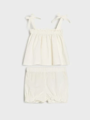 Sinsay - Komplet wykonany ze strukturalnej tkaniny - kremowy