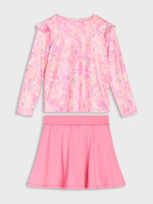 Sinsay - Komplet z ochroną przeciwsłoneczną UPF50+: bluzka i spódnica z kolarkami - różowy