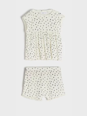 Sinsay - Komplet z prążkowanej dzianiny - kremowy