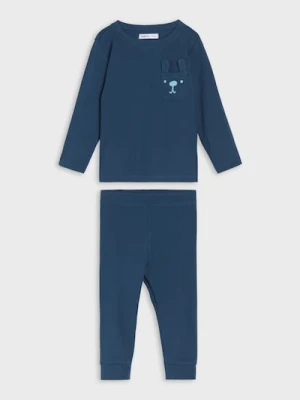 Sinsay - Komplet z prążkowanej dzianiny z ozdobną kieszenią - granatowy