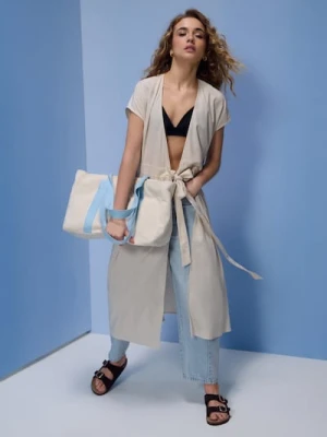 Sinsay - Kopertowa sukienka maxi z wiskozą i domieszką lnu - kremowy