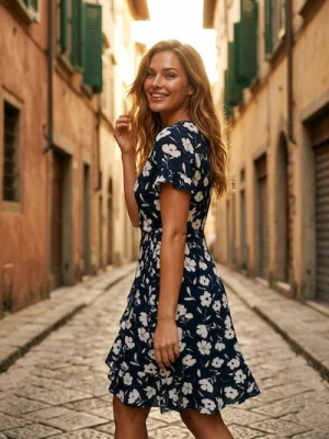 Sinsay - Kopertowa sukienka midi w kwiaty - czarny