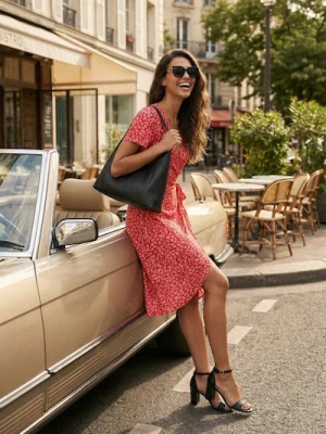 Sinsay - Kopertowa sukienka z wiązaniem i kwiatowym printem - wielobarwny