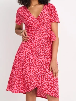 Sinsay - Kopertowa sukienka z wiązaniem i kwiatowym printem - wielobarwny