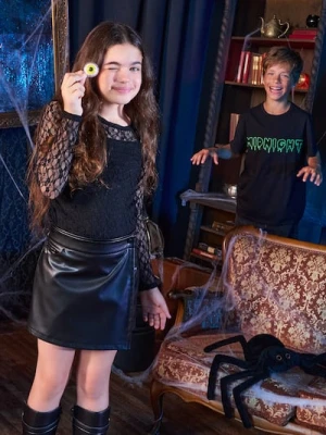 Sinsay - Koronkowa bluzka z długim rękawem - czarny