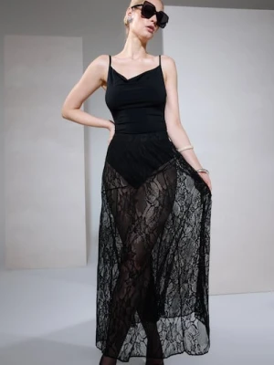 Sinsay - Koronkowa spódnica maxi - czarny