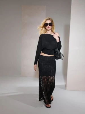 Sinsay - Koronkowa spódnica maxi - czarny