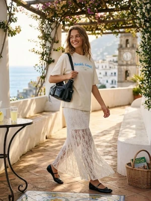 Sinsay - Koronkowa spódnica maxi - kremowy