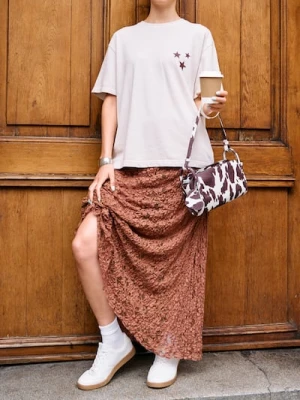 Sinsay - Koronkowa spódnica midi - beżowy