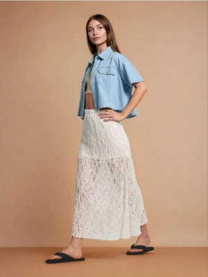 Sinsay - Koronkowa spódnica midi - kremowy