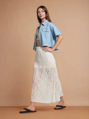 Sinsay - Koronkowa spódnica midi - kremowy