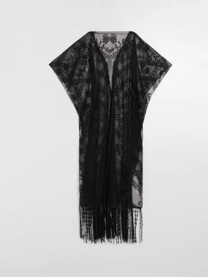 Sinsay - Koronkowe ponczo plażowe z frędzlami - czarny