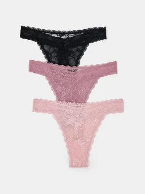 Sinsay - Koronkowe stringi 3 pack - wielobarwny