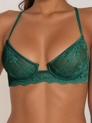 Sinsay - Koronkowy biustonosz bez wypełnienia z ozdobnym tyłem - zielony