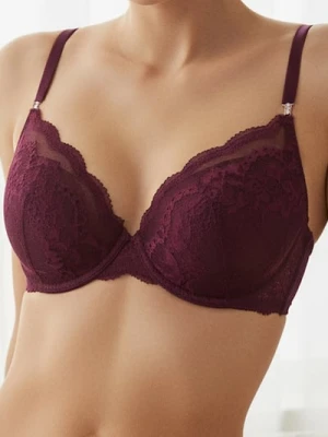 Sinsay - Koronkowy biustonosz push-up - fioletowy